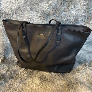 Large Leather Coach Tote! Dark Slate color, NWOT🖤